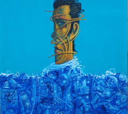 UN SEGUNDO Y VOY. Óleo.Tela. 100x100